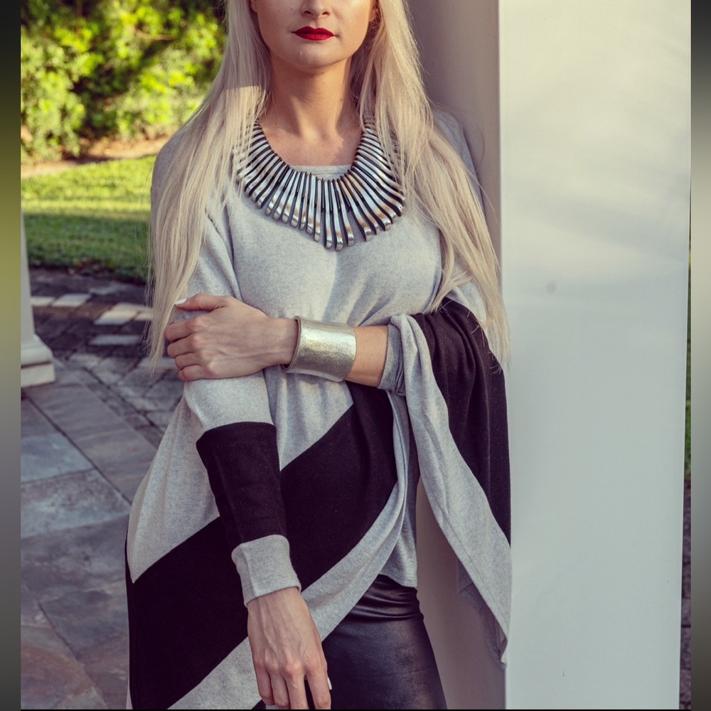 French Kyss Grey Asymmetrical Soft Stretch with Black Stripe